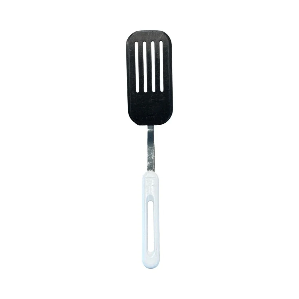Bonny USA Vintage Slotted Spatula Turner Black Nylon White Handle Metal Neck
